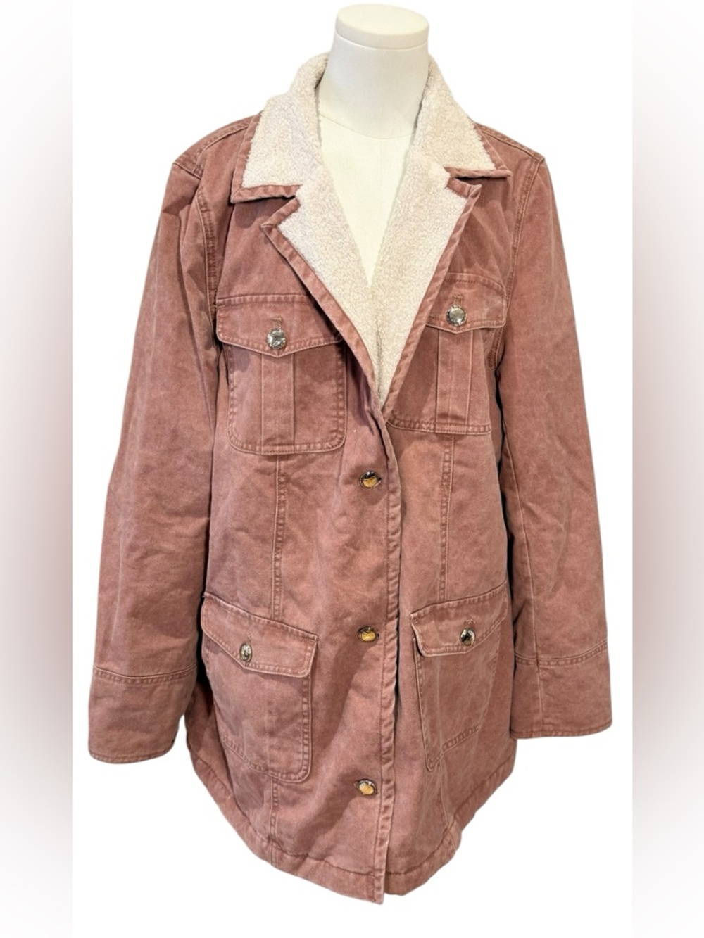 Pink Faux Sherpa Lined Barn Jacket Chore Coat Oversized 2XL - Picture 2 of 6